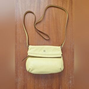 Kate Spade Yellow Leather Crossbody Mini Bag Foldover Pastel Pebbled Zip NEW